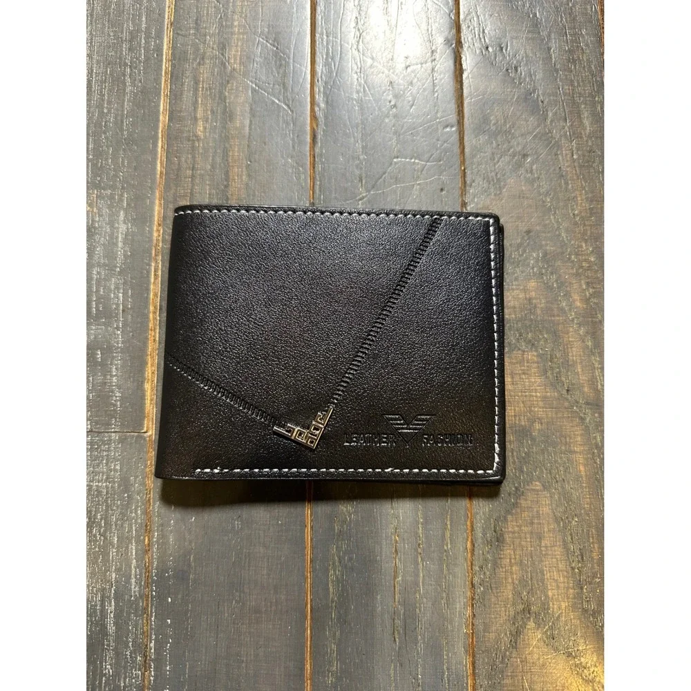 Fashion Mens Black Bifold Wallet Faux Leather Slim ID Window Card Case